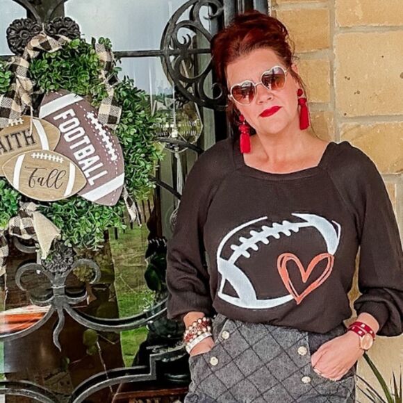 Black Waffle Knit Football Top - Picture 2 of 7